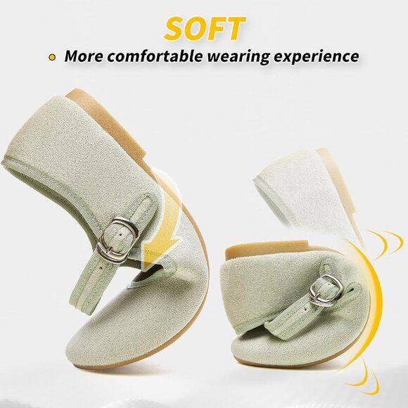 Babudog Womens Green Faux Suede Rounded Toe Ankle Strap With Buckle Flats - Picture 3 of 9